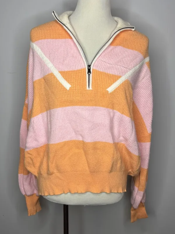 Vici - Orange & Pink Sleek Stride Striped Quarter Zip Sweater - Image 4