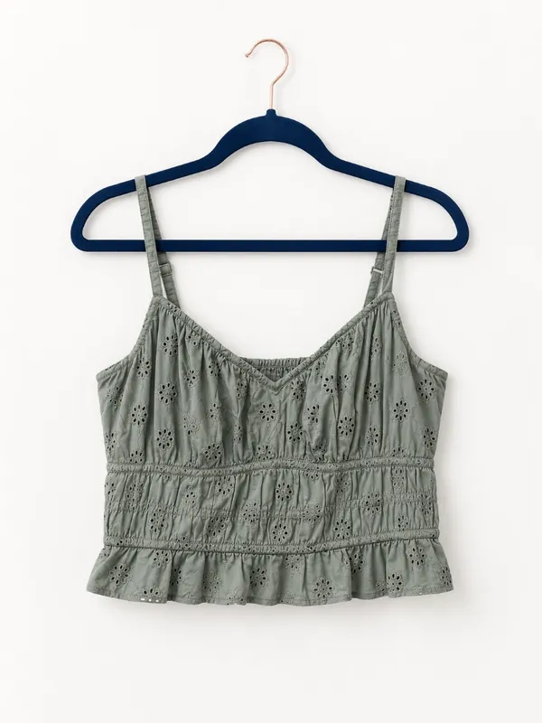 Hollister Sage Green Floral Smocked Crop Cami - Image 2