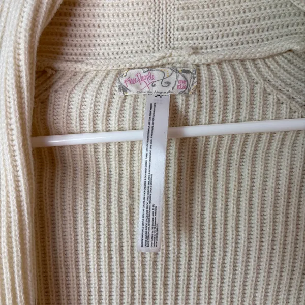 Free People Cardigan Womens OS Cream Ribbed Knit Shawl Collar Open Front Sweater - Image 2