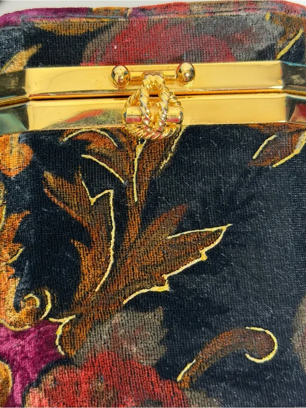 Floral Velvet Hard Case Box Purse Crossbody Evening Bag Gold Frame Mirror - Image 8