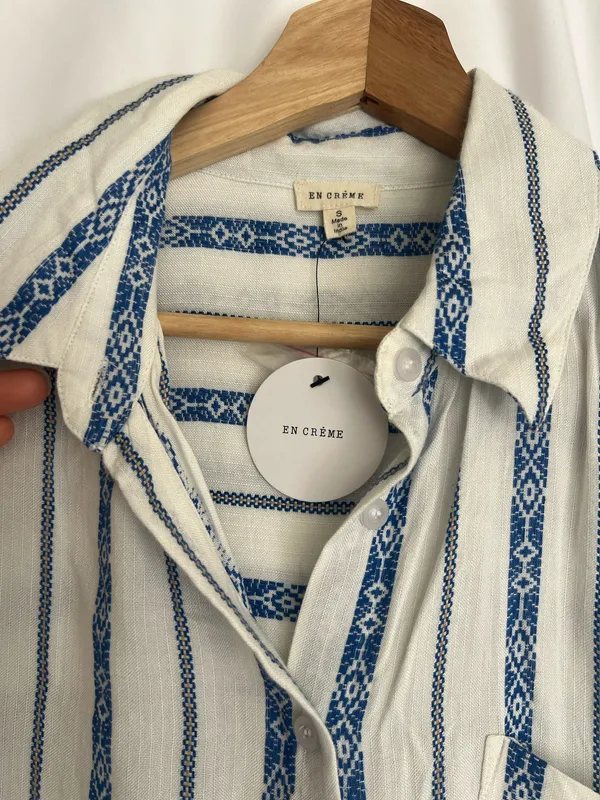 En Crême Blue & White Vertical Stripe Button-Down Shirt - Image 2