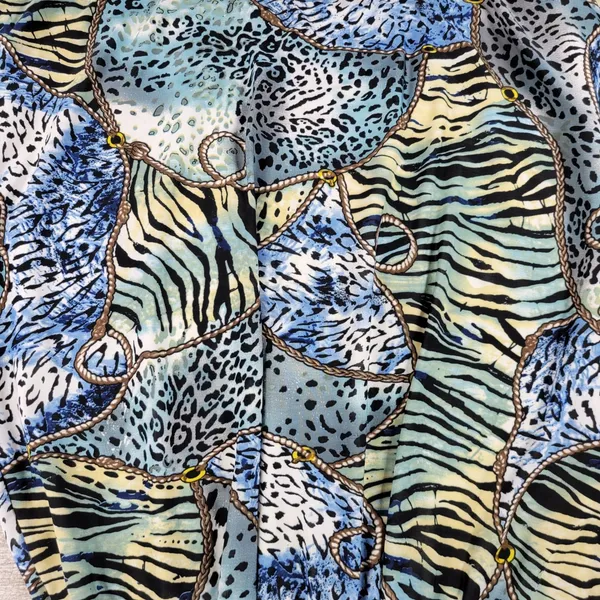 Ocean Blue Racerback Coverup Dress L Animal Print Tiger Stripe Braided Neck Boho - Image 10