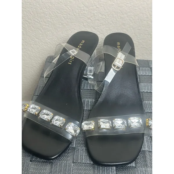 Madden Girl Women's Size 6.5 Heels Clear Acrylic Block Heel Sandals Rhinestones - Image 10