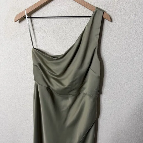 BHLDN Anthropologie Dylan One Shoulder Satin‎ Side Slit Gown Miss Womens Size 10 - Image 4