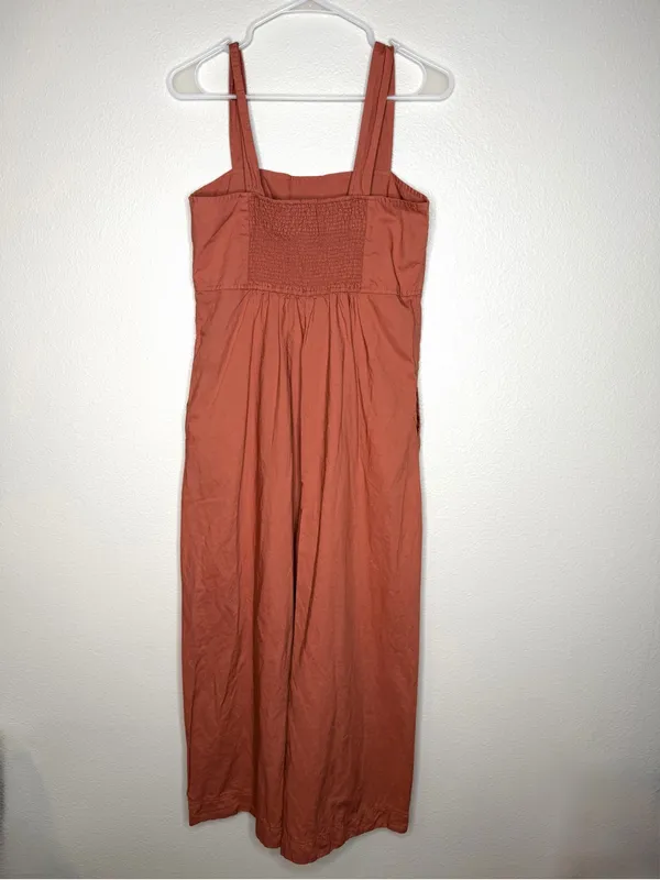 UNIQLO Terracotta Linen Blend Wide Leg Jumpsuit Square Neck Minimalist Small - Image 10