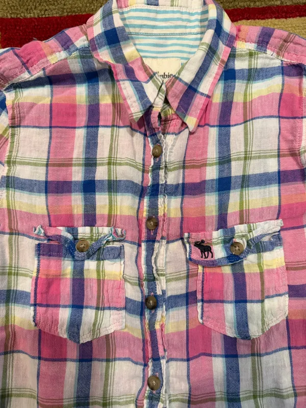 Abercrombie & Fitch Y2K Vintage Early 2000’s Moose Plaid Button Down Shirt Small - Image 2
