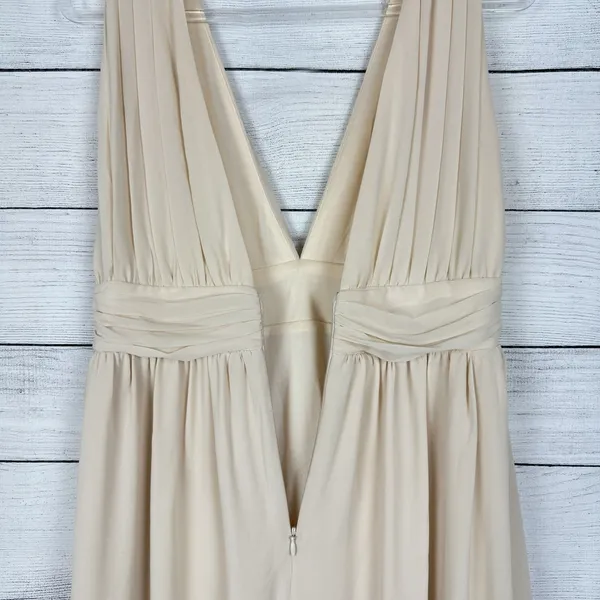 Lulus Heavenly Hues Cream Maxi Chiffon Dress Sz Medium Wedding‎ Bridesmaid Gala - Image 9