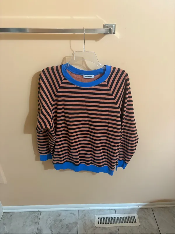 Daydreamer Striped Vintage Relaxed Sweatshirt with Blue Trim - Image 2