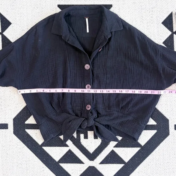 Free People Sunstreaks Tie Front Button Down Blouse in Black XS - Image 5