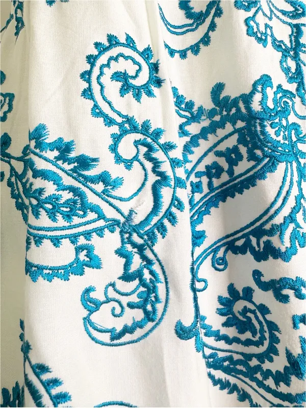 Alice + Olivia Khira Embroidered Mini Dress Bow Back Ivory Turquoise Size 8 Flaw - Image 9