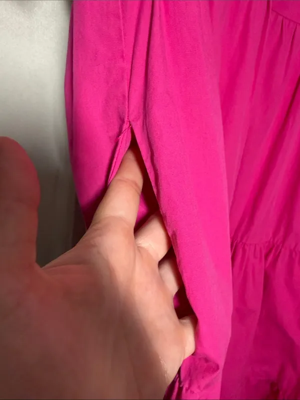 English Factory Hot Pink Puff Sleeve Collared Midi Dress Medium - Image 6