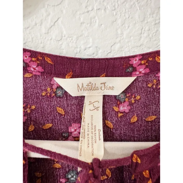 Matilda Jane Burgundy Floral Boho Peasant Shift Dress Size S - Image 4