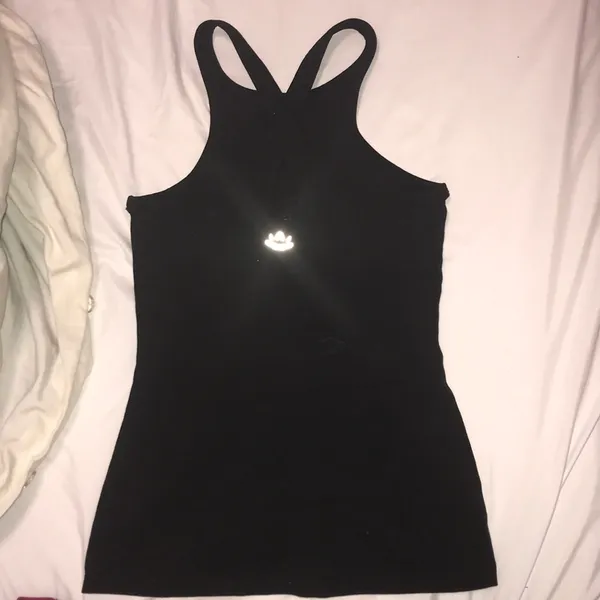 Beyond Yoga Black Tank Top with Red and Yellow Logo - Image 2