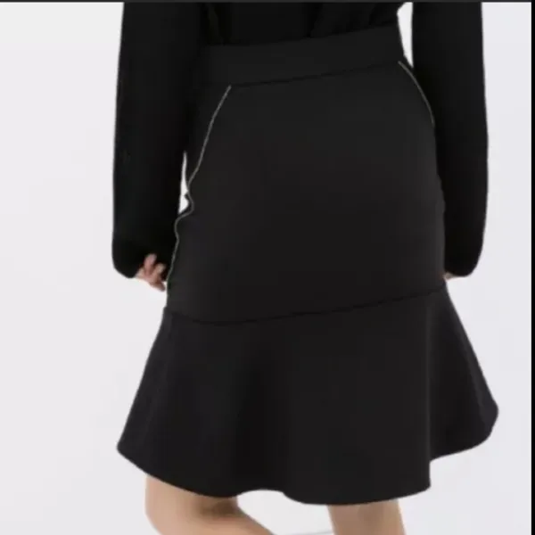 Zara Zip High Low Flounce Skirt Knee Length Contemporary Front Zip Closure Black - Image 3