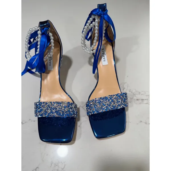 NEW Something Blue Wedding Pearl Jeweled Low Heel Shoes 8.5 - Image 5