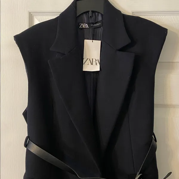 Zara Wool Dress Black Sleeveless size M length 39” bust 34” belt around waist - Image 2