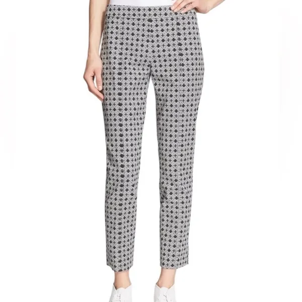 Tory Burch Women’s Callie Jaquard Seamed Black Ivory Mid Rise Cropped Pants Sz 8 - Image 12