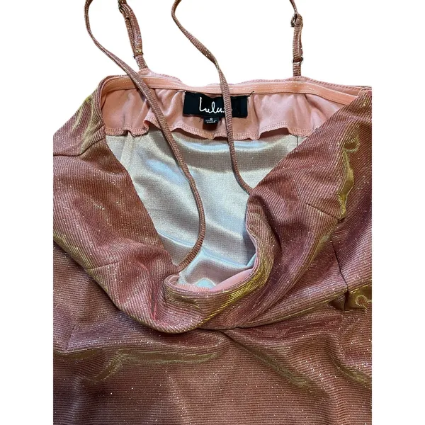 Lulus Pink Metallic Glitzer Slit Fairy Barbiecore Mini Dress | Size S - Image 3