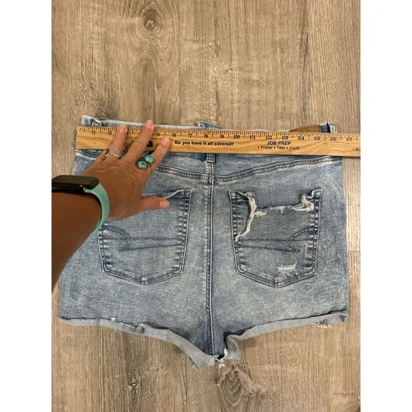 American Eagle Women's 14 Curvy Hi Rise Shortie Denim Shorts Distressed - Image 6