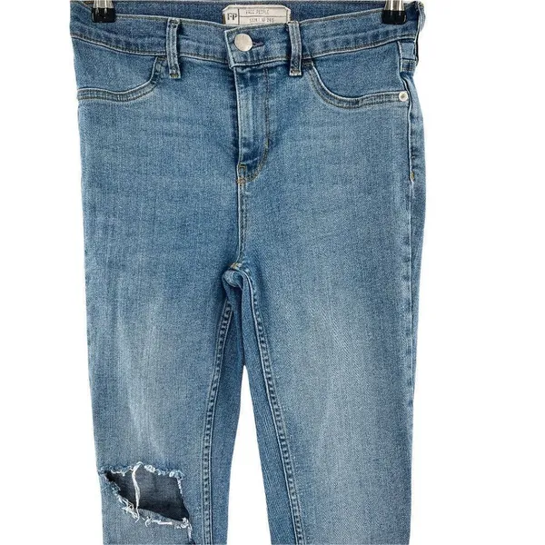Free People Distressed Light Wash High Rise Stretch Skinny Jeans 26 S Short - Image 6
