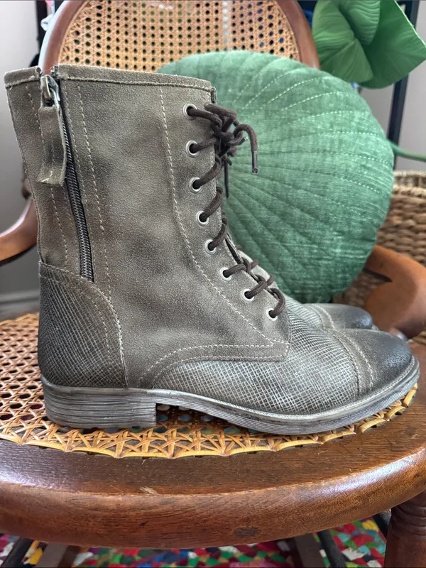ROAN Affair P Taupe Suede Leather Lace Up Side Zip Military Granny Grunge Boots - Image 3