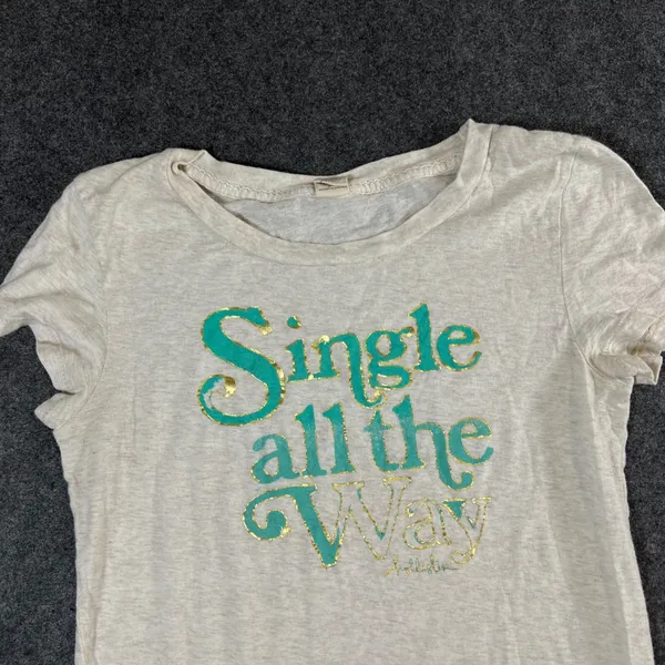 Hollister Womens Single All The Way Graphic Tee Oatmeal Heather Large Y2K VTG - Image 4