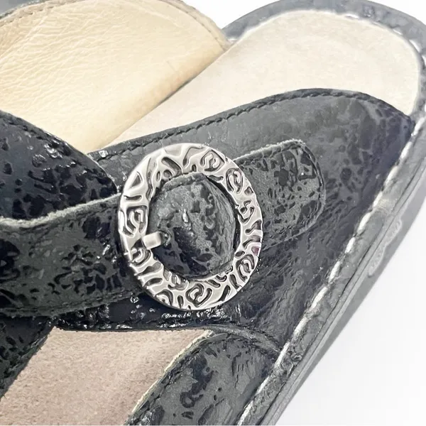 ALEGRIA Leather Black Embossed Buckle Accent Mule Slip On Slide Shoes EU 36 - Image 11