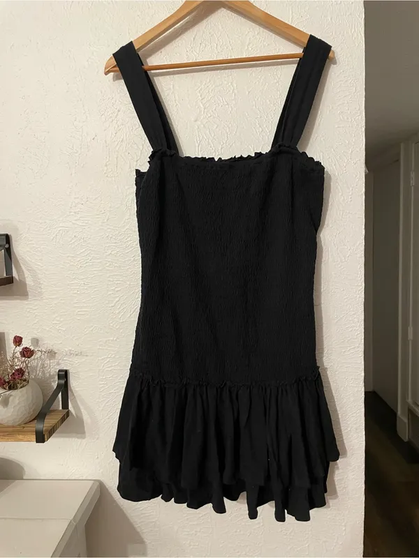 NWT American Eagle Outfitters Black Smocked Bodice Tiered Mini Dress XL - Image 3