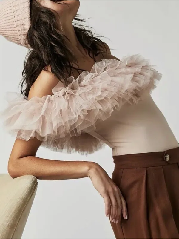 Free People Big Love Tulle Bodysuit in Dusty Rose - Image 2