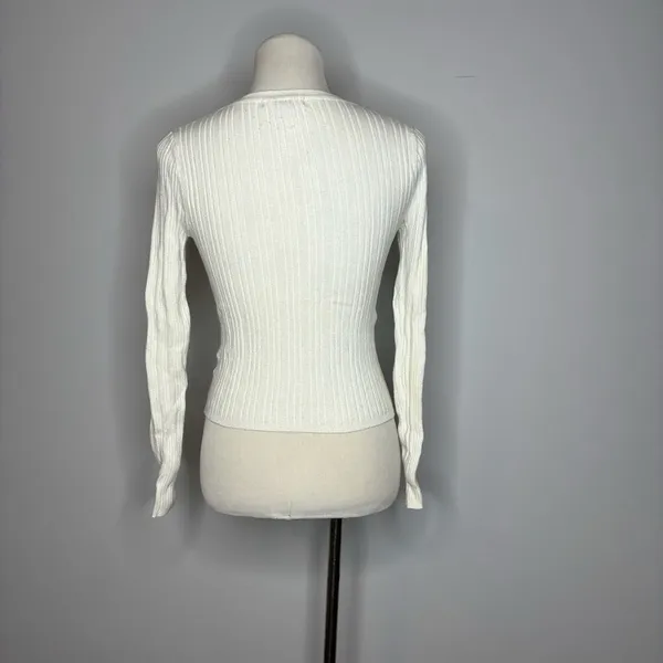 Forever 21- White Ribbed Long Sleeve Top - Image 4