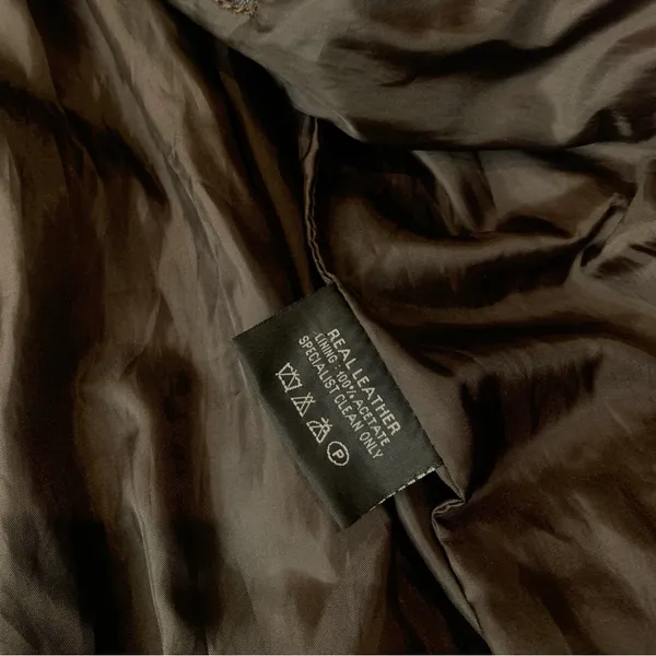 Brown Real Leather Bomber Jacket XL - Image 3