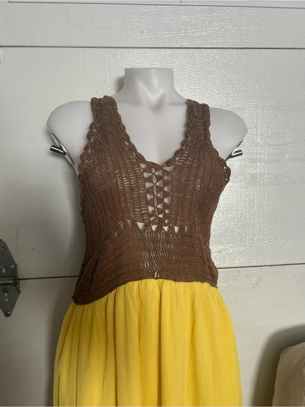 Zara Brown Crochet Bodice Yellow Maxi Dress - Image 2