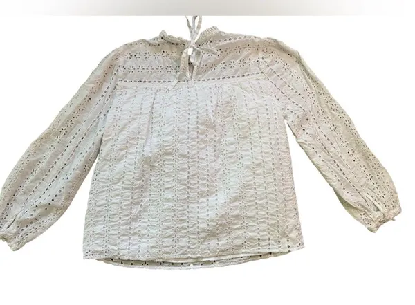 J. Crew White Eyelet Cotton Long Sleeve Tie Back Blouse - Image 6