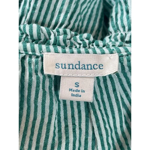Sundance Smocked Button Maxi Dress S Green White Striped Tiered Cottage Boho - Image 8