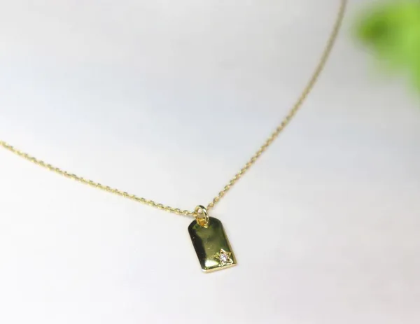 14k gold plated 925 sterling silver zirconia tag pendant necklace - Image 4