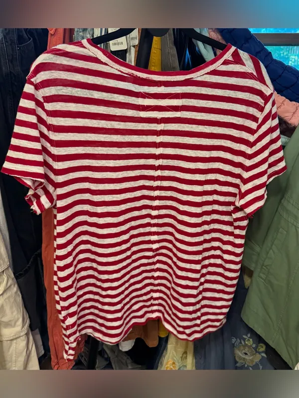 NWT Free People We The Free Nora Striped Linen Tee - Red Combo - XL - Image 9