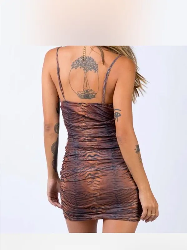 Princess Polly Brown Tiger-Print Ruched Mini Dress Size 2 - Image 2