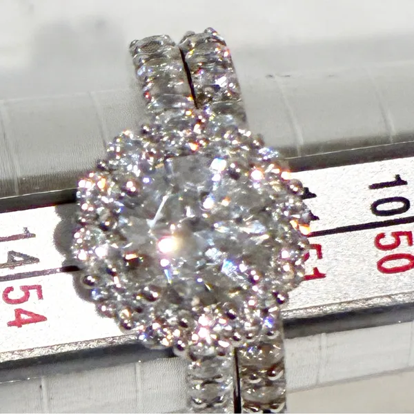 Swarovski Sterling Silver 925 Platinum Flower‎ Halo Ring Band Set Size 6 NEW - Image 6