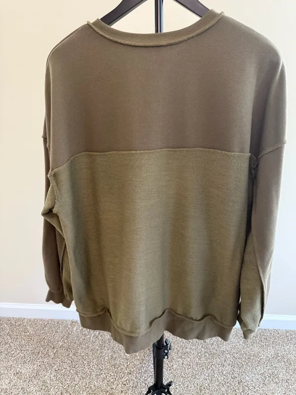 Women's Boho Exposed Seam Henley Long‎ Sleeve Sweatshirt-size M - Image 2