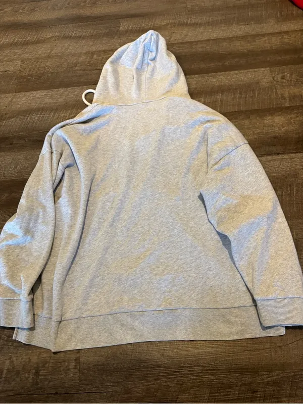 American Eagle Light Grey Hoodie V-Neck Hooded Sweatshirt - Image 3