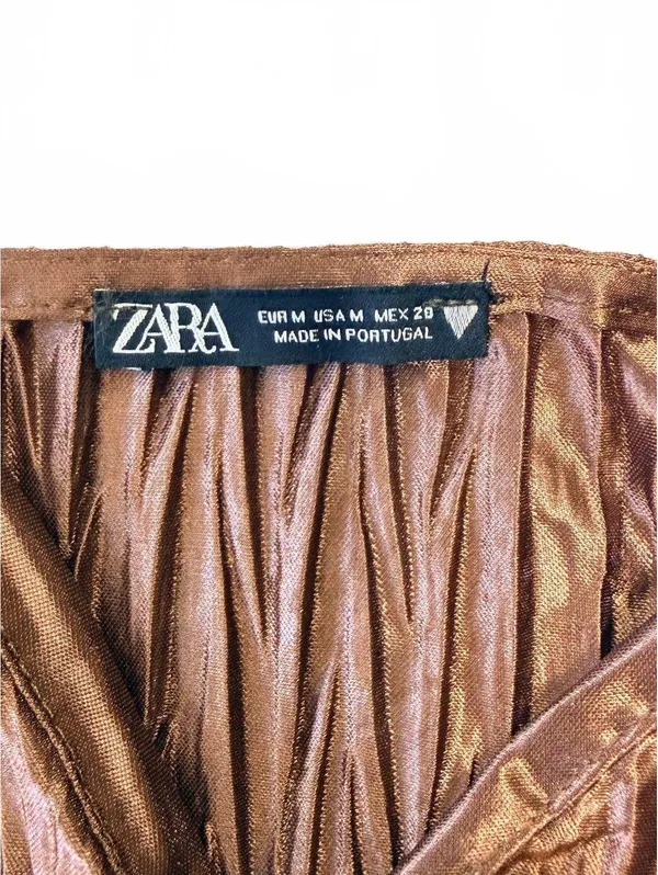 ZARA Brown Pleated Satin Camisole Top Medium M Made in Portugal - Image 2