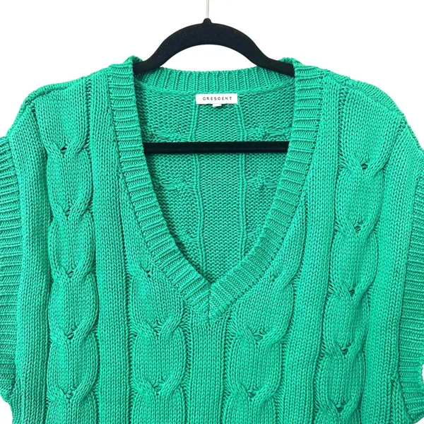 CRESCENT Cable‎ Knit Oversized Vest Green Medium - Image 4