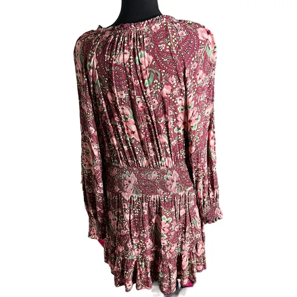 Aerie Floral Printed Long Sleeve Mini Dress Medium Women’s Pink 1172 - Image 3