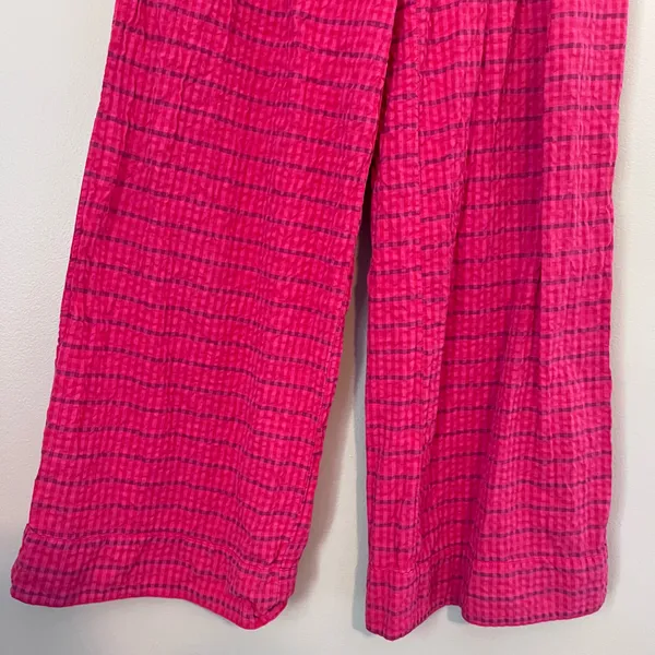 Anthropologie High Rise Pleated Wide Leg Pants Full Length Pink Plaid Size 4 - Image 3