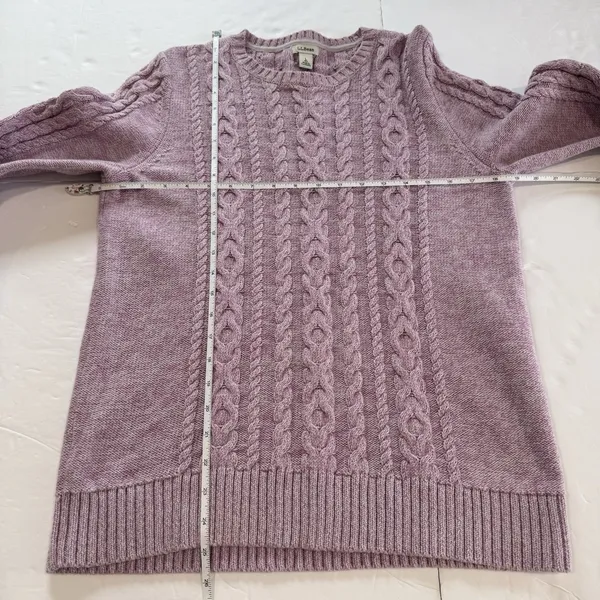 LL Bean Pink Marled‎ Double L Mixed Cable Crew Neck Pullover Sweater Size LARGE - Image 6
