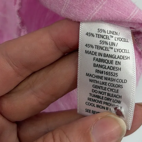 Lola River Linen Blend Pin Stripe Button Womens Shirt Sz M Pink Preppy Coastal - Image 9