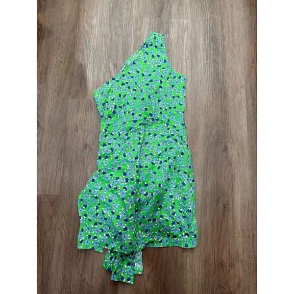 Hello Molly Green Floral One‎ Shoulder Cotton Sarong Mini Dress US 4 S 334 - Image 2
