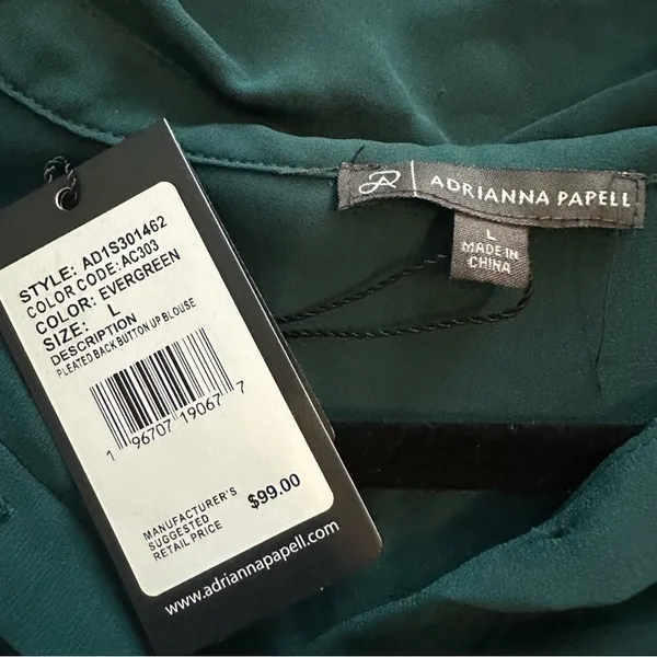 NWT Adrianna Papell teal long sleeve pleated back button up blouse size L - Image 4