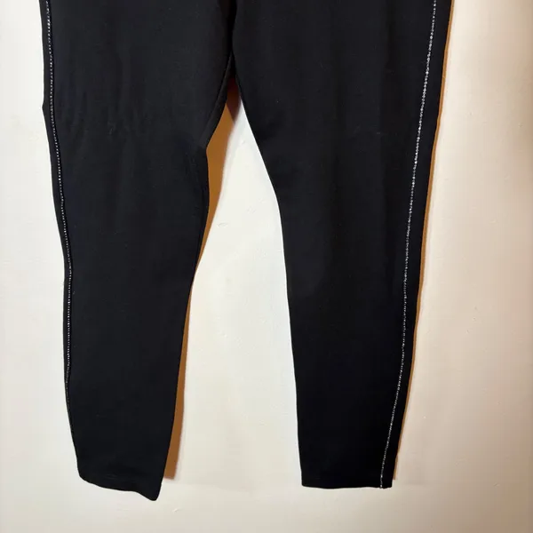 Zara Black Pants Rhinestone Trim High Rise Slim‎ Fit Casual Trousers Size Medium - Image 3