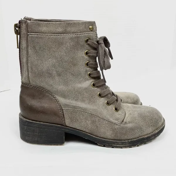 Madden Girl Mistley Grey Distressed Faux Leather Combat Ankle Boots - Image 6